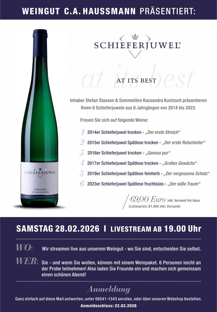 Online Weinprobe Schieferjuwel "At it`s Best"