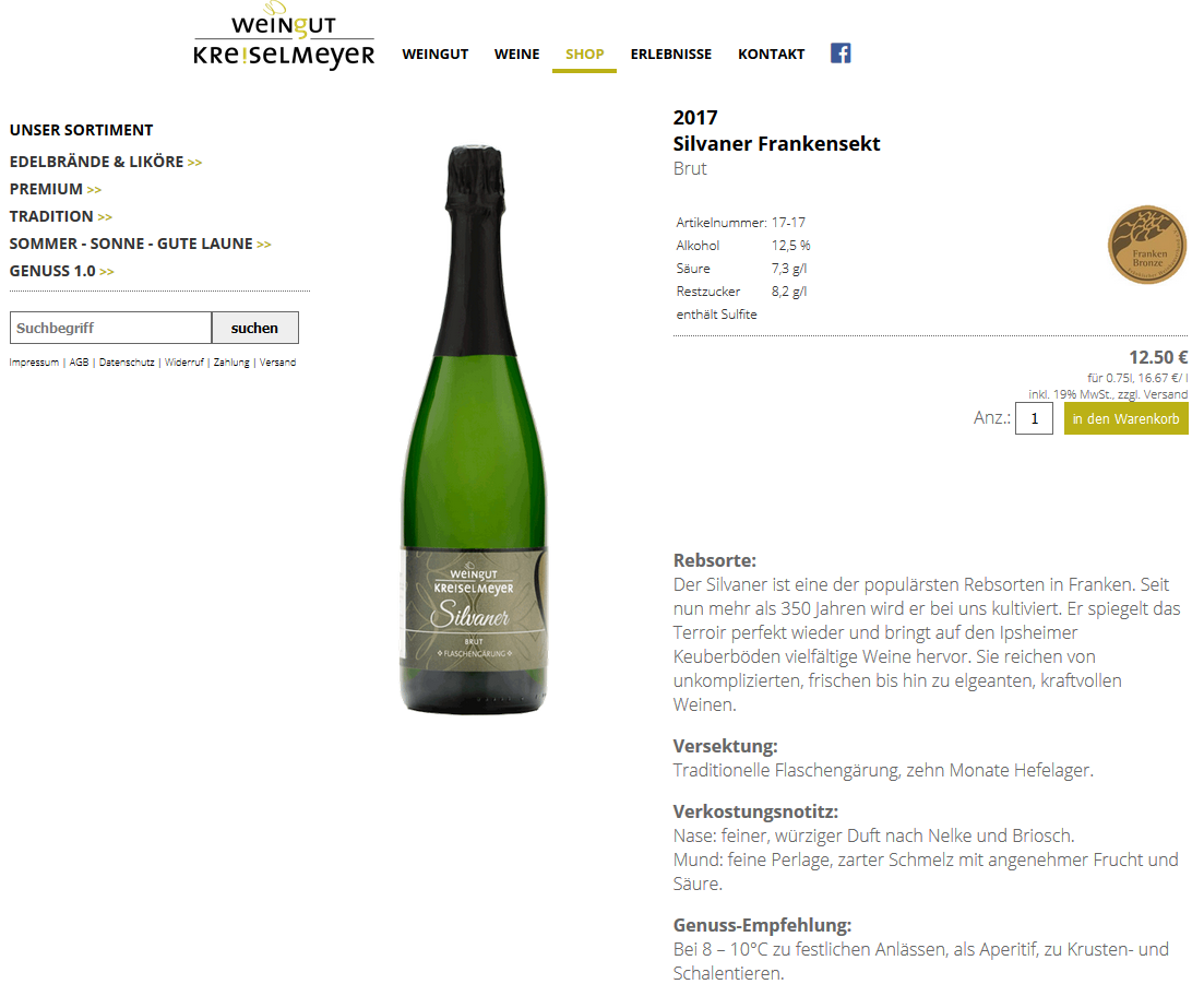 Screenshot vom Shop Kreiselmeyer