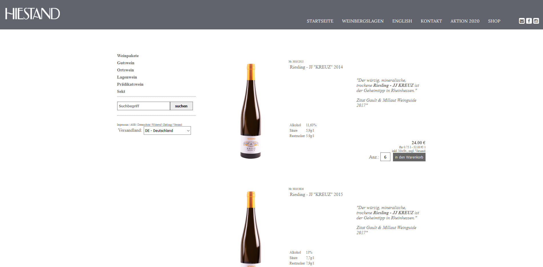 Screenshot Hiestand Shop